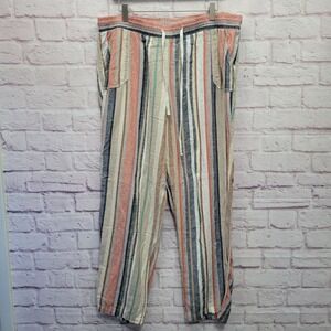 C EST 1946 Striped Wide Linen Blend Leg Pants Sz XL Beachy Coastal Hippie Boho